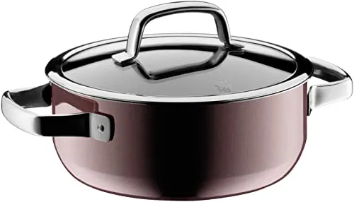 WMF Fusiontec Mineral Kochtopf klein 20cm, Glasdeckel, Bratentopf Induktion 2,4l, High-Tech Keramik, kratzfest, rot