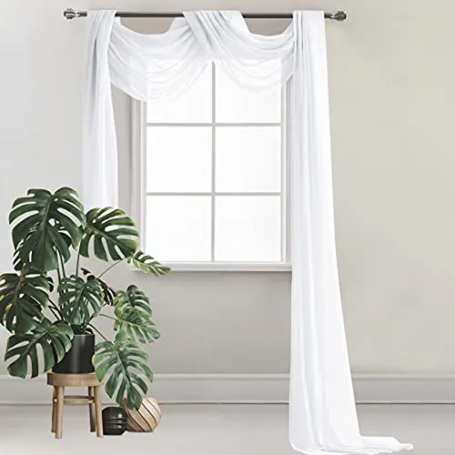 Querbehang Freihanddeko Weiß Vorhang für Hochzeit - 130 x 550cm Transparente Gardinen Schals Voile Vorhang Hochzeitsbogen Wandbehang Dekoration für Wohnzimmer Hochzeitsfeier Zeremonie Bühnendekoration