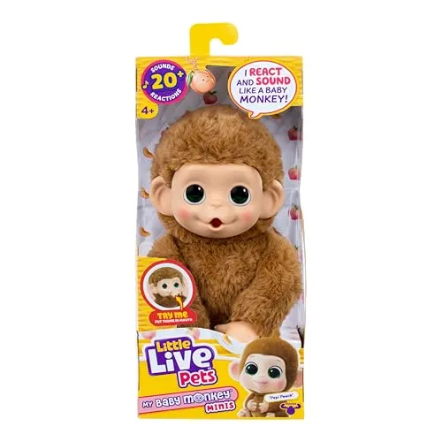 Little Live Pets Baby Monkey Minis – interaktiver Plüschaffe Pepi Peach mit über 20 Geräuschen