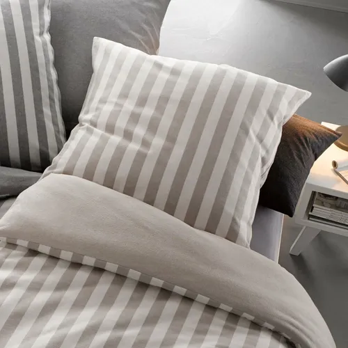 Fleuresse Edelflanell Wendebettwäsche Lech Streifen mandel 135x200 cm + 80x80 cm