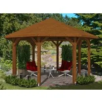 Skanholz Holzpavillon Nice 2, 399 x 399 cm - Achteckiger Gartenpavillon aus Leimholz - Gartenlauben mit 19,46 m² Grundfläche, ideal für entspannte Stunden im Freien. Robustes Nussbaum-Holz, lasiert für Langlebigkeit und Stil.