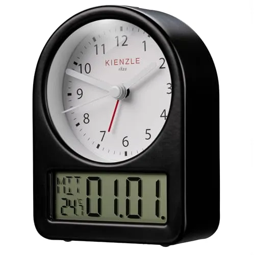 Kienzle Funkwecker KIENZLE Retro-Wecker - Wecker mit analogem Ziffernblatt und digitalem Display für Datum & Temperatur, stilvolles Design und praktische Hintergrundbeleuchtung, ideal für nostalgische Nachttische.