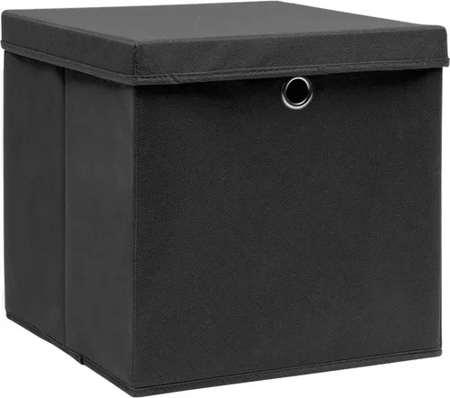 vidaXL Aufbewahrungsboxen mit Deckeln - 10 Stk. Schwarz 32x32x32cm - Faltbare Aufbewahrungsboxen aus langlebigem Vliesstoff, ideal für Schals und Socken. Mit Deckel zum Schutz und praktischen Metallösen für einfachen Zugriff. Platzsparend zusammenfaltbar.