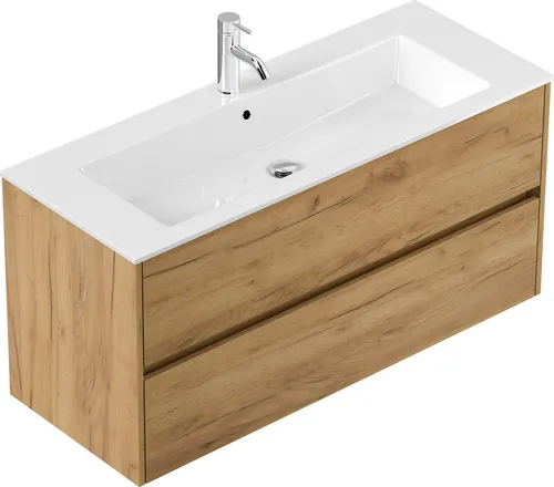 POSSEIK Waschbecken mit Unterschrank LIMES 120 Eiche Gold - Praktisches Waschbecken mit Unterschrank LIMES 120 in Eiche Gold: Bietet viel Stauraum für Ihre Badutensilien und ist dank der pflegeleichten Oberfläche und des Soft-Close-Systems ideal für ein stilvolles Badezimmer.