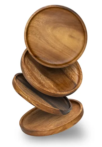 4er Set Holzteller rund 20 cm – Akazienholz Servierteller (9,52 EUR/Stück)