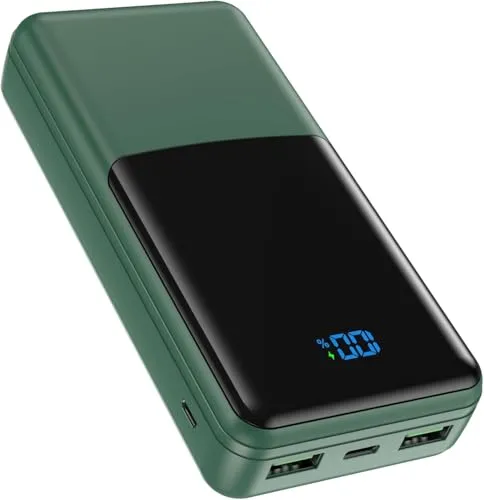 Coblob Power Bank, Powerbank USB C 27000mAh PD 20W QC4.0 Schnellladefunktion mit LED Display 2 Input & 3 Output, Akku External Battery Pack für Handy, Smartphone, Tablet, Headset und Mehr (Dunkelgrün)