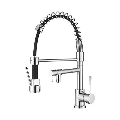 Ibergrif M22131 - Küchenarmatur mit ausziehbare Brause, Spültischbatterie mit Zwei Ausläufen, Küche Wasserhahn, Chrom, Silber