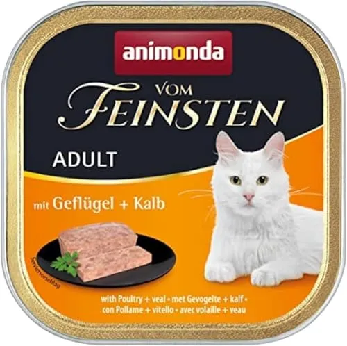 animonda Vom Feinsten Adult mit Geflügel + Kalb (32 x 100 g), Nassfutter für ausgewachsene Katzen, Katzenfutter ohne Getreide und Zucker, mit 100 % frischen, fleischlichen Zutaten