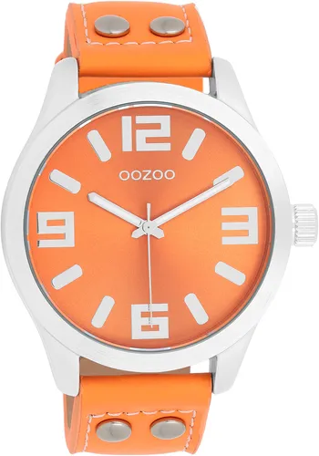 OOZOO Quarzuhr C1072 - Stilvolle Armbanduhr für Damen und Herren - Damenuhr mit stylishem orangefarbenem Lederarmband und spritzwassergeschütztem Gehäuse, ideal für jeden Anlass.