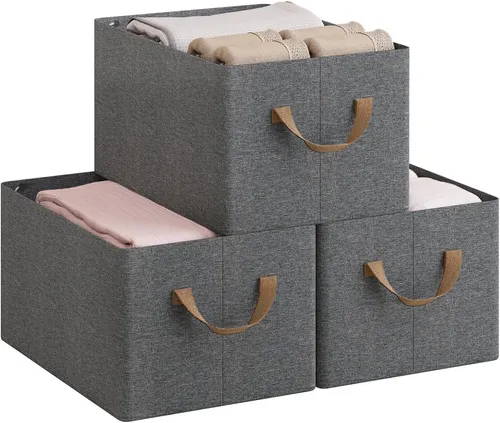 Woltu Aufbewahrungsbox (3 St), Aufbewahrungswürfel Stoff, mit Griffen, faltbar, Grau