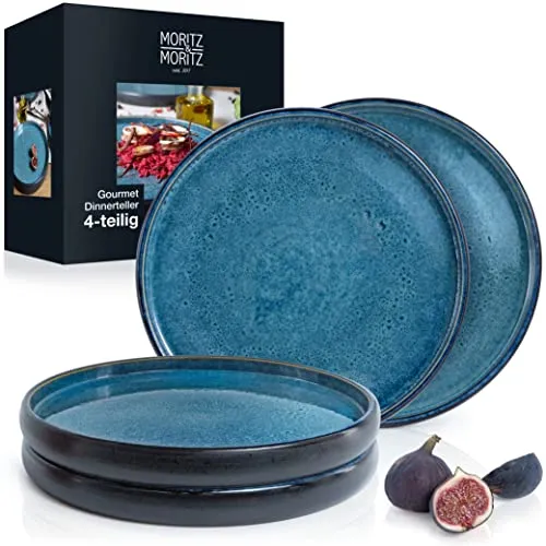 Moritz & Moritz SOLID 4x Speiseteller 26 cm - Speiseteller Set aus Steinzeug, ideal für stilvolles Servieren mit einzigartiger reaktiver Glasur und mikrowellen- sowie spülmaschinengeeignet.