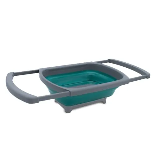 Camping Waschbecken 38 x 26 cm faltbar - 5 L - Silikon Waschwanne mit Griffen und Ablauf - Allzweck Outdoor Spülschüssel Spülbecken für Ausflug Festival Picknick Falt Wasch Schüssel