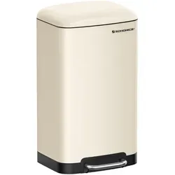 Songmics Mülleimer LTB001A01, elfenbeinfarben - Haushaltszubehör - Eleganter 30 Liter Treteimer aus Metall mit Softclose Mechanismus für leises Schließen und herausnehmbarem Einsatz, ideal für Küche und Büro.