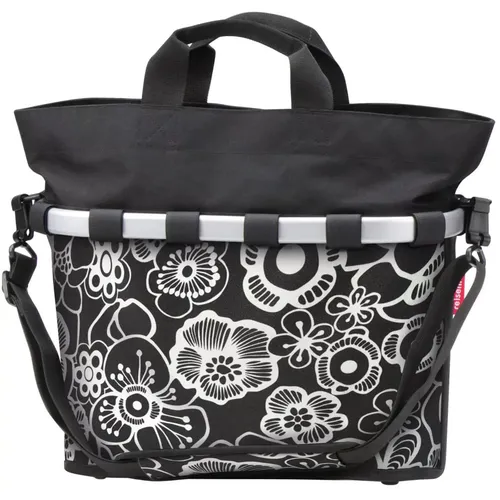 KLICKfix Fahrradkorb Bikebasket Oval M Fleur Schwarz - Fahrradtasche mit 17 ltr. Kapazität, faltbar und modisch, ideal für alle Fahrräder mit Gepäckträger.
