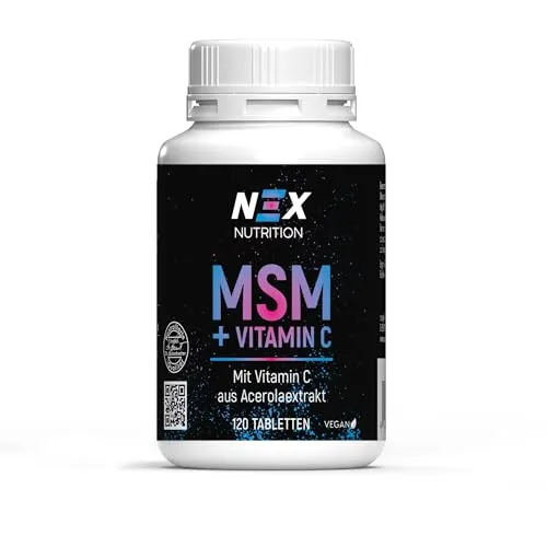 NEX MSM 2000 mg Tagesbedarf I Mit Vitamin C aus Acerola I Methylsulfonylmethan hochdosiert I Organischer Schwefel I Für normale Kollagenbildung & Immunsystem I Vegan I 120 Tabletten