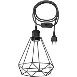 ledscom.de 3 m Textilkabel RETRA, Vintage, Stecker, Schalter, schwarz, Käfig-Schirm