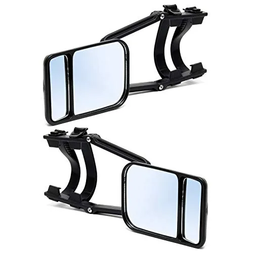 Wiltec Wohnwagenspiegel 2 Stück schwarz universal Außenspiegel 2er Set für Wohnwagen und Caravan mit Gummiriemen, Flachspiegel, Konvexspiegel