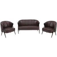 Wohnzimmer-Set MCW-P30: 2er-Sofa & 2 Sessel im Vintage Industrial Design - Elegantes Wohnzimmer-Set im Industrial-Vintage-Look mit 2x Sessel und 1x 2er-Sofa. Pflegeleichtes Kunstleder, robustes Metallgestell und hohe Sitzkomfort machen es ideal für jeden Raum.