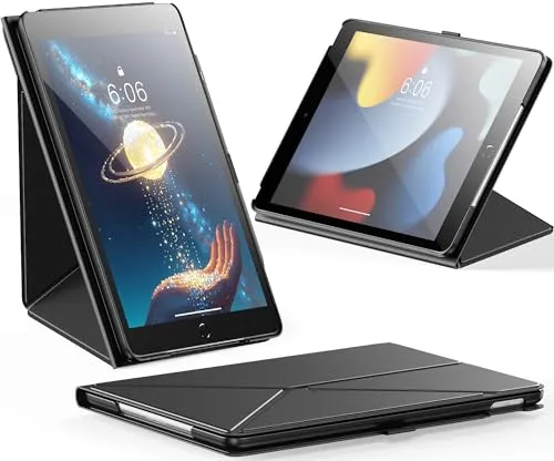INFILAND Book Cover Hülle für iPad 9./8./7. Generation 10,2 Zoll (2021/2020/2019) mit Stifthalter, Faltbarer Ständer mit Quer- und Hochformat, Schutzhülle für iPad 9/8/7 (Schwarz)
