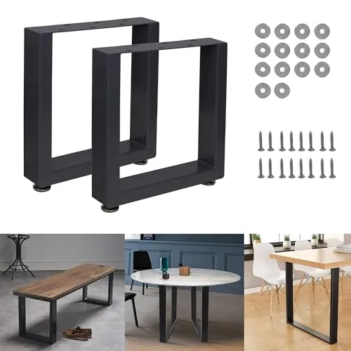 Thanaddo Tischbeine Metall Schwarze Tischkufen aus Vierkantprofil, 80x40 mm stabile Tischgestell für DIY-Schreibtisch Esstisch Couchtisch Bänke, 2 Stück Möbelfüße inkl. Bodenschoner (40x43cm)