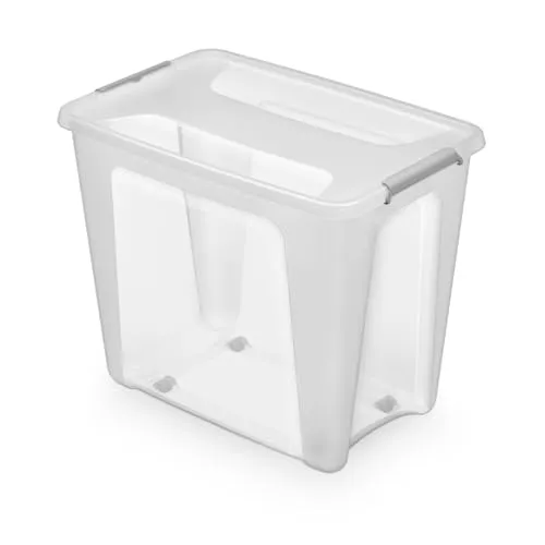 Kreher® Aufbewahrungsbox Transportbox Kleiderbox Kunststoffbox mit Deckel und Rollen, Stapelbar, lebensmittelecht und BPA-frei in robuster Ausführung! Aus Kunststoff in Transparent. In vielen Größen.