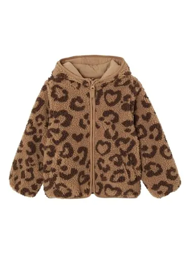 Vertbaudet Mädchen Teddyfleece-Jacke mit Kapuze und Leopardenmuster braun bedruckt 116