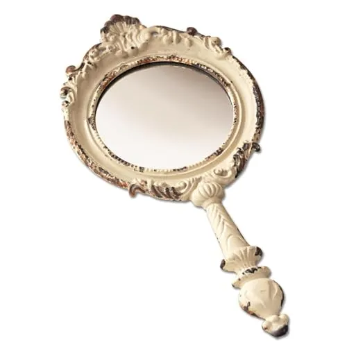 Loberon Handspiegel Empuré, handbearbeiteter Rahmen, Zauberhafter Charme im Vintage-Look, Badaccessoire, Dekoration, Zinn, Spiegelglas, Creme