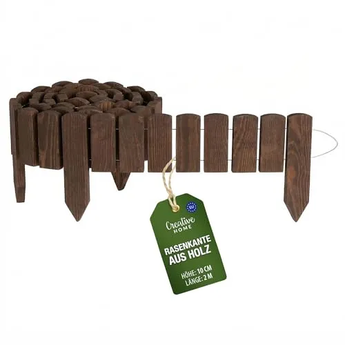 Creative Home Rasenkante Beeteinfassung Holz 200 x 10 cm Braun - Hochwertige Rasenkante aus robustem Kiefernholz, ideal zur Abgrenzung von Beeten und Rasenflächen. Einfach zu montieren und passt sich flexibel an Ihre Gartenlinien an – für eine ansprechende Gestaltung Ihres Außenbereichs.