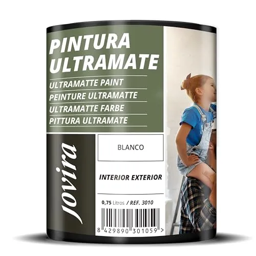 JOVIRA PINTURAS Ultramatte Wandfarbe. Für außen/innen, abwaschbar, superdeckend, weiß. (750 Milliter, Weiß)