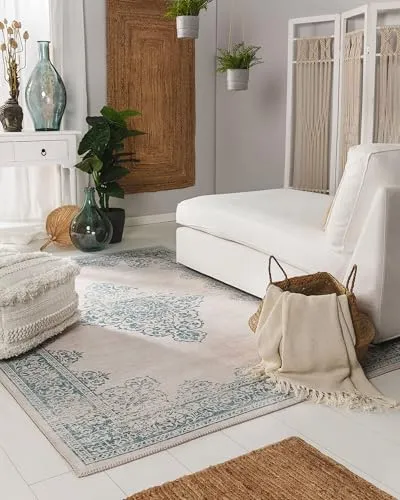 benuta Pop Teppich, Türkis, 120x170 cm - Orientalischer, wasserabweisender Teppich aus Textil, ideal für jeden Wohnraum. GOTS-zertifiziert und pflegeleicht – bringen Sie Farbe in Ihr Zuhause!