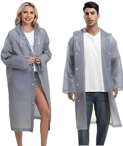 JITIFAZH Wasserdichter Regenponcho 2er Set – Leichter, wiederverwendbarer Regenmantel mit Kapuze