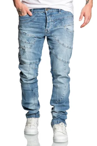 REPUBLIX Gerade Jeans WIGGO Herren Regular Fit Destroyed Design Jeans - Modische Herrenjeans im Destroyed Design, ideal für den Alltag. Bequem und elastisch durch hochwertige Baumwollmischung. Pflegeleicht und vielseitig kombinierbar für Business und Freizeit.