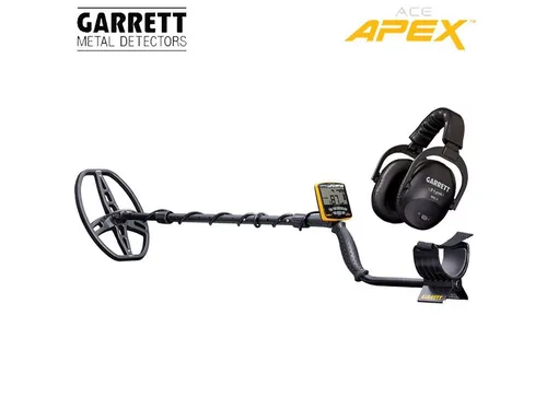 Garrett Metalldetektor Ace APEX Raider (Wireless Pack) - Schwarzer Metalldetektor mit drahtloser Technologie, ideal für präzise Schatzsuche und einfach in der Handhabung.