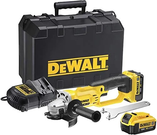 DEWALT Akku-Winkelschleifer (18V, 4.0 Ah, 125 mm Scheiben-ø, für alle Standard-Trenn,- Schleif- und Schrupparbeiten, inkl. 2x XR Akkus, Schnell-Ladegerät, Schutzhaube, Stirnlochschlüssel und Transportkoffer), DCG412M2