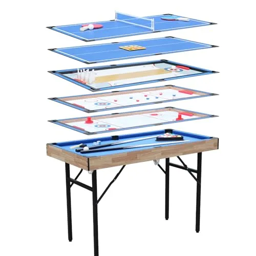 in 1 Multi spieltisch, klappbarer Billardtisch, Billard, Hockey, Tischtennis, Bowling, Shuffleboard und Tic Tac Toe mit sämtlichem Zubehör (4 ft) 6