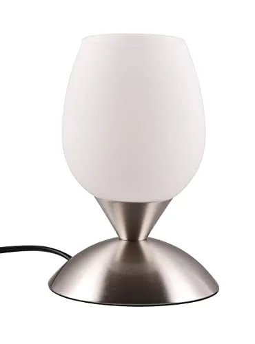 Reality Leuchten Tischleuchte Cup II R59441007 - Moderne Tischlampe in Nickel matt mit elegantem weißen Glasschirm. Praktische On/Off Touch-Funktion für einfaches Ein- und Ausschalten. Perfekt für stimmungsvolle Beleuchtung in jedem Raum.