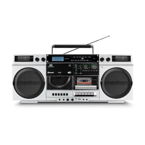 Medion LIFE P66538 Retro-Boombox - Kultige 80er Jahre, 2 x 10 W RMS, Bluetooth 5.3, DAB+ Radio und MP3-CD-Player, ideal für Musikliebhaber