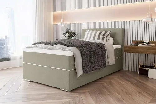 99rooms Phönix Mini Boxspringbett Einzelbett: 120x200 cm, Webstoff Malmo_New Beige, Box: Bonellfederkern, Matratze: Taschenfederkern 19 cm, Komfortschaumtopper 4 cm