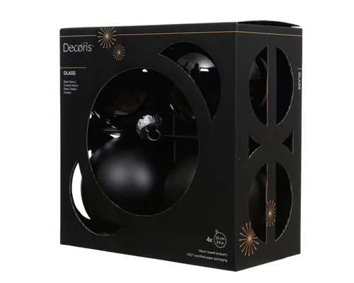 Kaemingk Weihnachtsbaumkugel, Weihnachtskugeln Glas 10cm 4 Stück - Schwarz