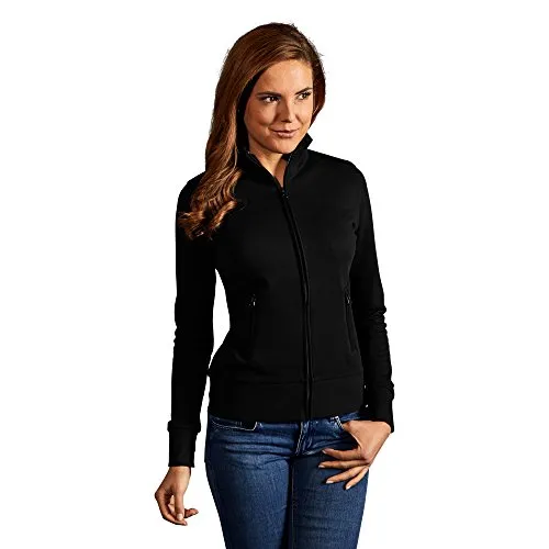 Stehkragen Zip Jacke Damen, Schwarz, XL - Funktionsjacke für Damen aus 100% Baumwolle, mit weichem Griff und praktischen Fronttaschen – ideal für Freizeit und Sport!