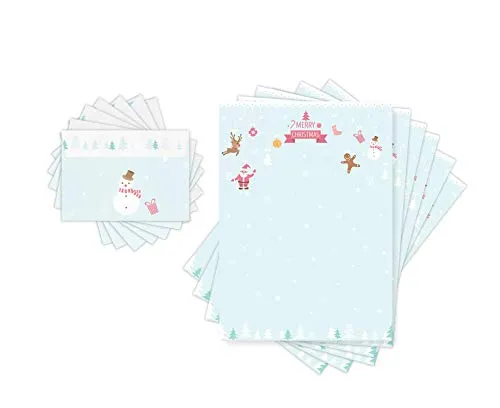 Friendly Fox 20 Blatt Weihnachtsbriefpapier mit Umschlag, DIN A4 Briefpapier festliches Motivpapier für Weihnachten Wunschzettel oder Wichtelpapier