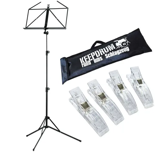 König & Meyer Notenpult K&M 100-5 Notenständer Schwarz mit Tasche und 4 Notenklammern, (mit Tasche, mit 4 Notenklammern), Kreativ-Bundle