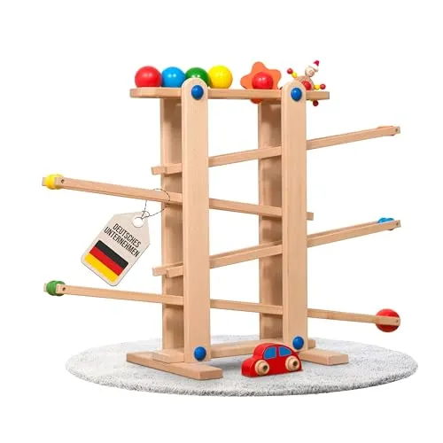 Coemo Kugelbahn Holz mit 7 mobilen Teilen - Kugelbahn aus massivem Buchenholz, 50 cm hoch, fördert Feinmotorik und Konzentration. Ideal für Kinder ab 1 Jahr, sicher und langlebig.