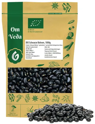 OmVeda Bio Schwarze Bohnen 1kg – Black Turtle – Vielseitig Für Chili, Eintöpfe