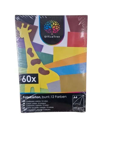 OfficeTree 60 Blatt Tonpapier A4 300g/m² - 12 Farben - Bastelpapier Bunt