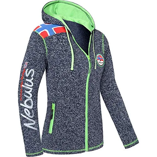 Nebulus Damen Fleecejacke NORSKA, warme Fleece Jacke, mit langem Full-Zip Reißverschluss, Navy meliert - XL/42
