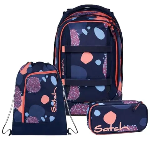 Satch Schulrucksack-Set PACK Coral Reef 3-teilig - Ergonomisch und anpassbar - Schulranzen-Set PACK Coral Reef 3-teilig – ergonomisch, mit anpassbarem Your-Size-System für Körpergrößen von 1,40 bis 1,80 m. Hergestellt aus 20 recycelten PET-Flaschen, ideal für den Schulalltag.