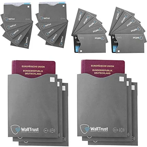 WallTrust RFID NFC Schutzhüllen aus Papier für Personalausweis, Kreditkarten + Reisepass, 26er Set, EC Karte, Bank Karte, Personalausweis & Reisepass - Hülle - Kartenhülle