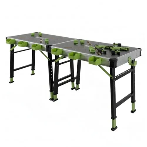 TRUTZHOLM 2 x Werkbank Multifunktionstisch Spanntisch 60 x 85 cm klappbar höhenverstellbar 73–90 cm Arbeitstisch mit Messskala, 450 Kg, 20mm Lochrastersystem, Werkzeugboxen, Schnellspannern