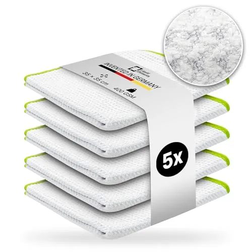 Liquid Elements – Auto Mikrofasertuch Streak Buster für Autoscheiben, Fenster, Spiegel & Displays – Fenstertuch 400 GSM 35x35 cm – zur fussel- & streifenfreien Reinigung von Glasoberflächen (5 Stück)